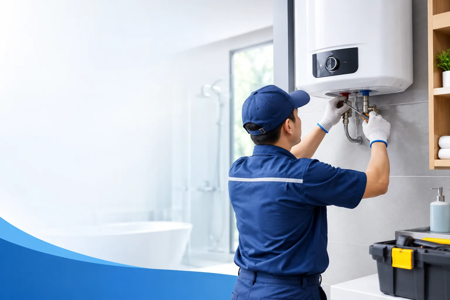 Teknisi kami memasang dan memperbaiki water heater di rumah di Bali
